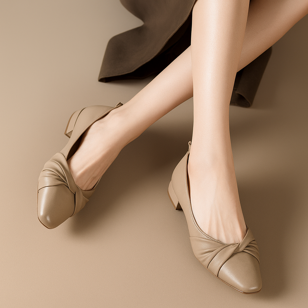 Romina – Scarpe a Punta in Pelle con Tacco Basso Donna Cachi