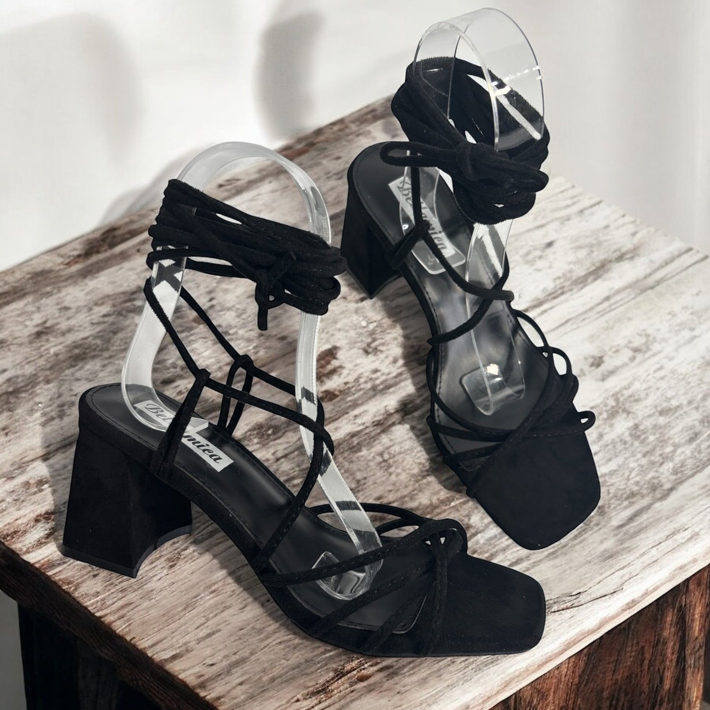 Rosina - Sandali alla schiava in suede nero donna Nero