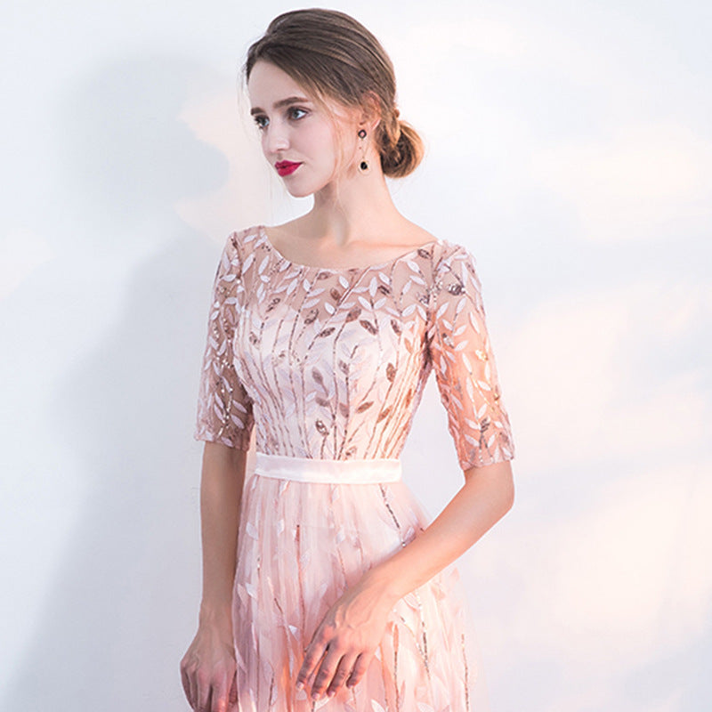 Rowena – Abito Girocollo con Maniche a Metà Lunghezza Donna Rosa
