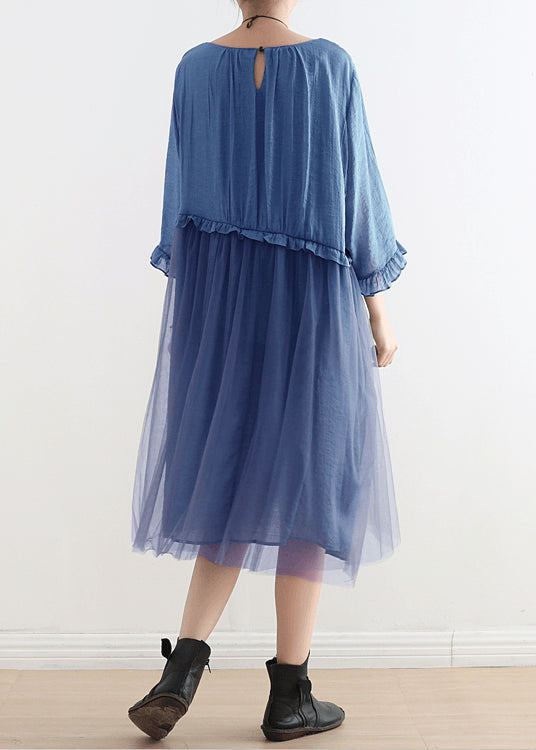 Serena - Vestito lungo estivo in chiffon azzurro donna