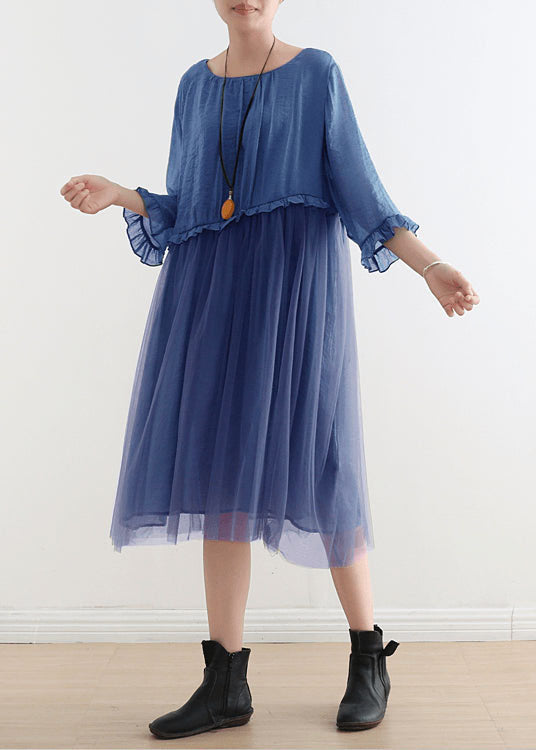 Serena - Vestito lungo estivo in chiffon azzurro donna