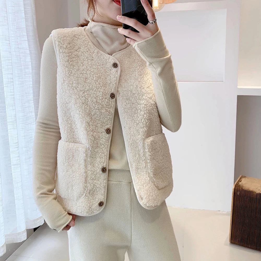 Arianna - Gilet in pile agnello caldo invernale donna