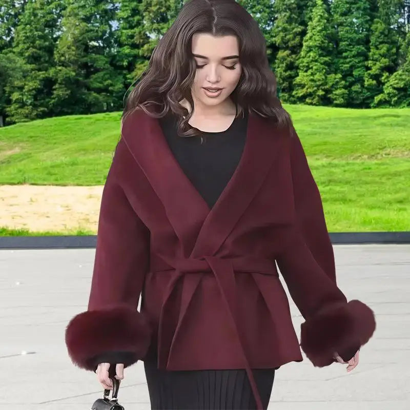 Antonia - Cappotto da donna in tweed con cintura e finto
