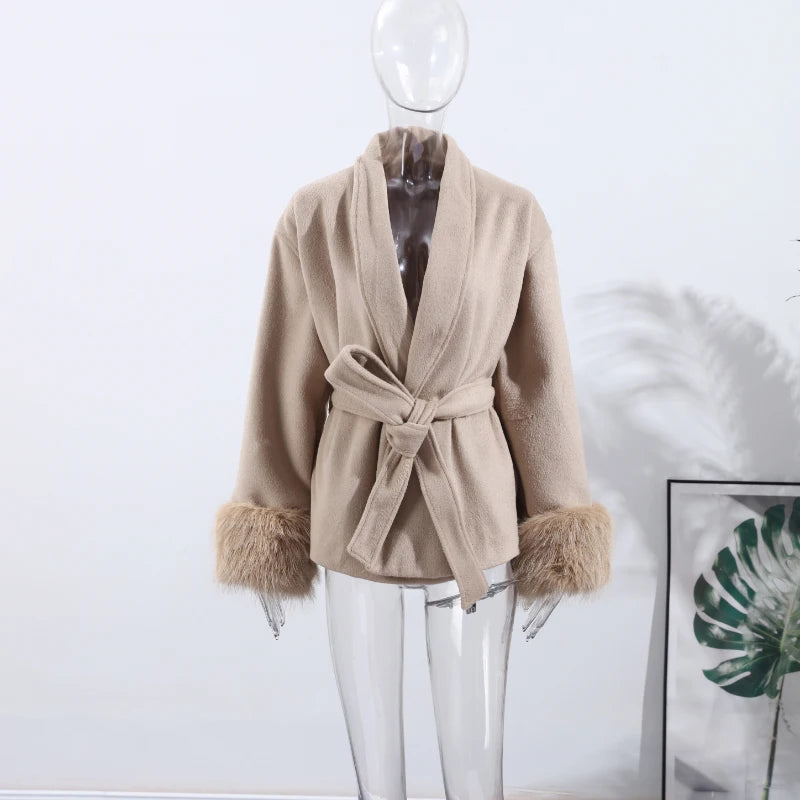 Antonia - Cappotto da donna in tweed con cintura e finto