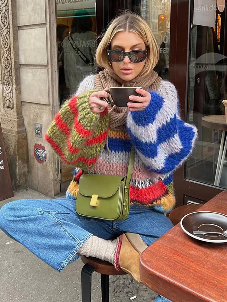 Monica - Maglione Donna Colorato a Maniche Lunghe