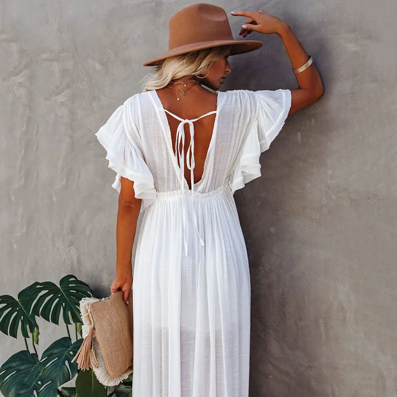 Delia - Abito Donna Lungo Bianco Hippie