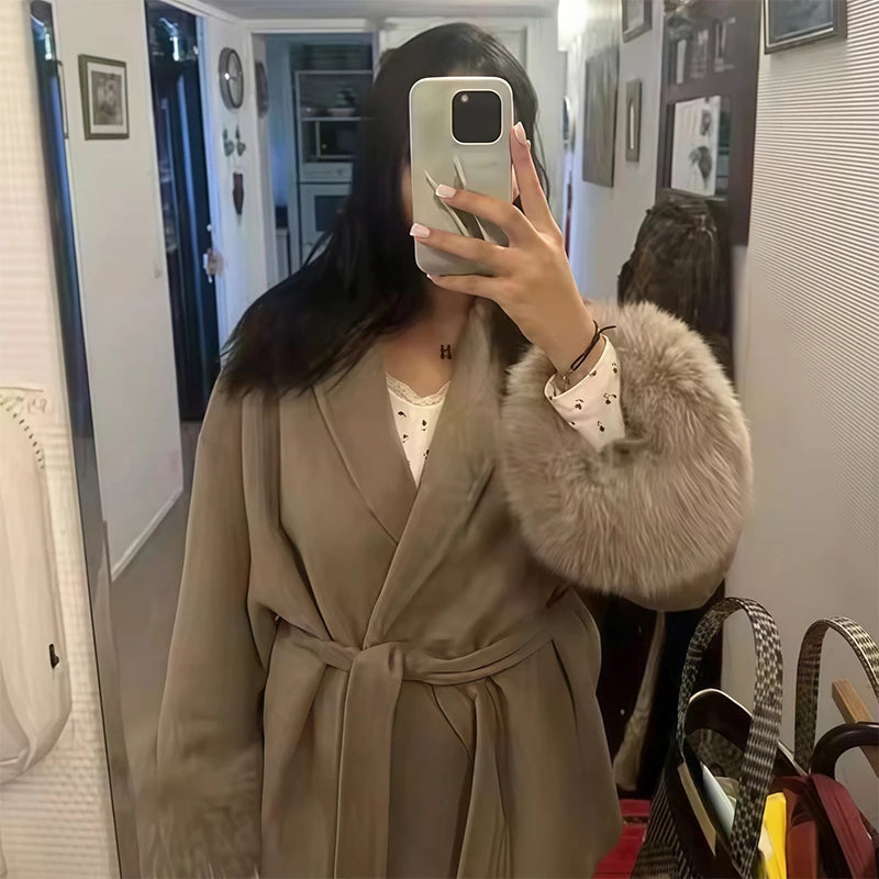 Antonia - Cappotto da donna in tweed con cintura e finto