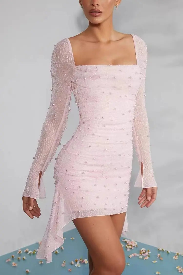 Tania - Abito elegante con perline maniche lunghe donna