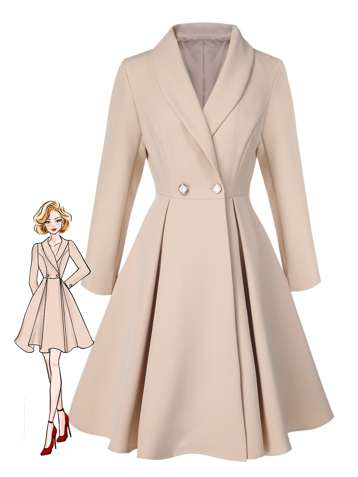 Ezia - Cappotto color crema con collo a scialle