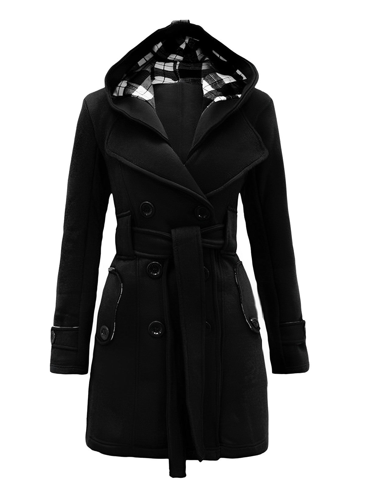 Elisabetta - Cappotto a quadri con cappuccio e cintura