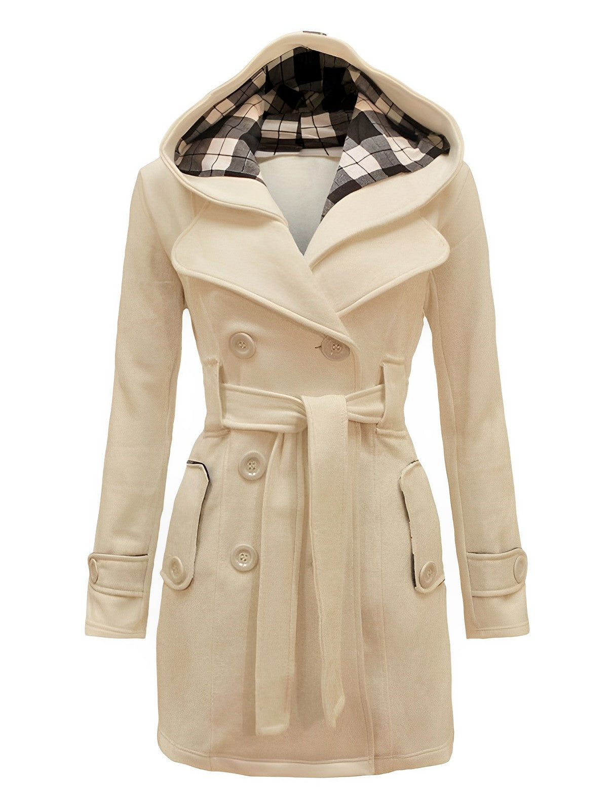 Elisabetta - Cappotto a quadri con cappuccio e cintura