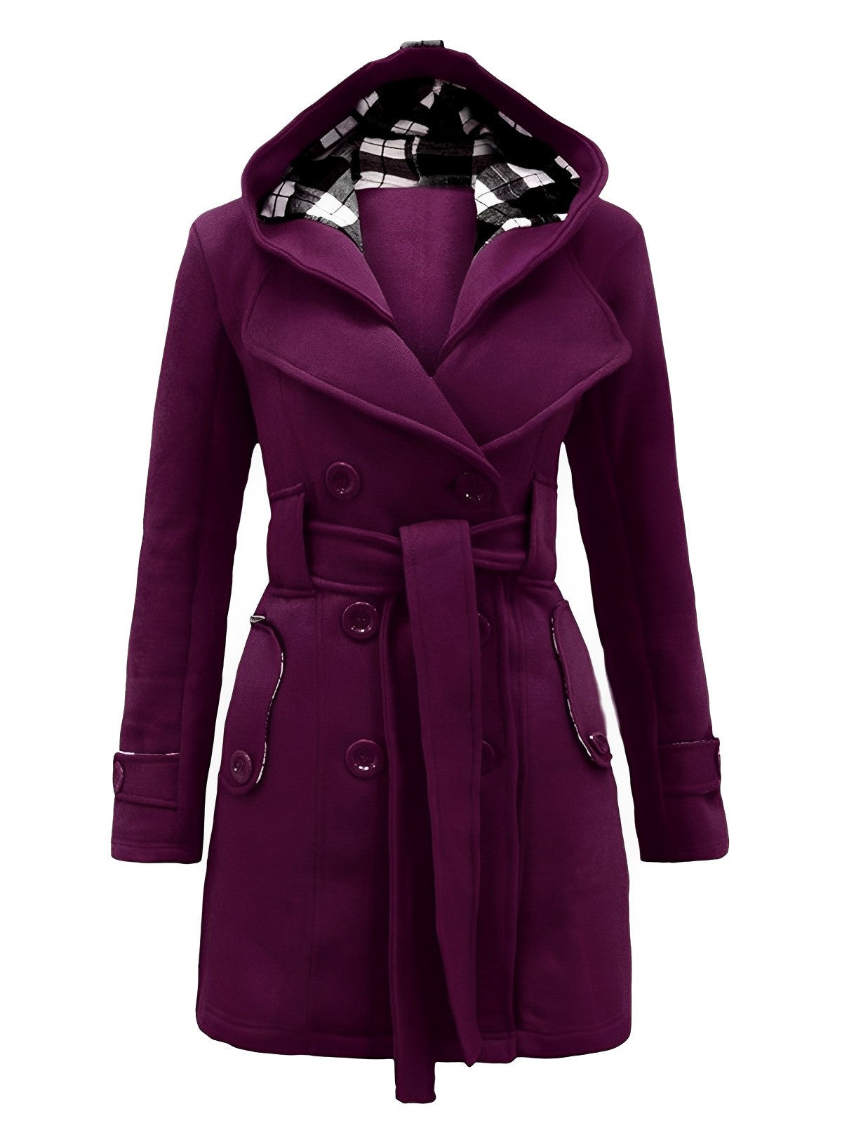 Elisabetta - Cappotto a quadri con cappuccio e cintura