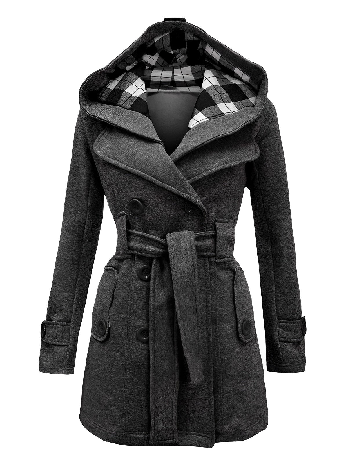 Elisabetta - Cappotto a quadri con cappuccio e cintura