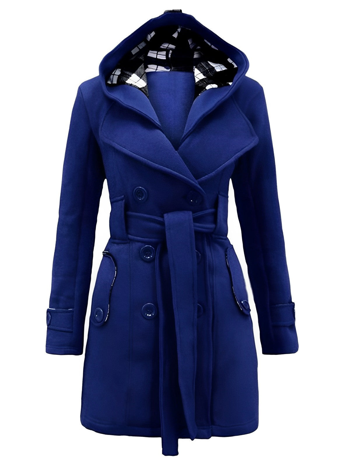 Elisabetta - Cappotto a quadri con cappuccio e cintura