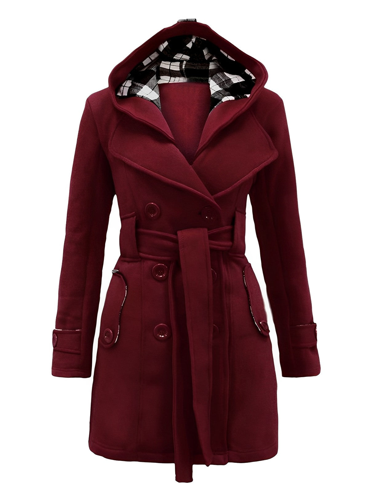 Elisabetta - Cappotto a quadri con cappuccio e cintura