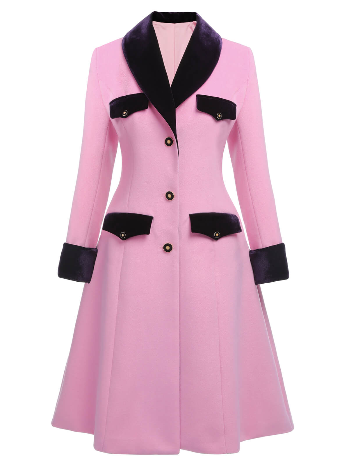 Eulalia - Cappotto rosa in velluto con bottoni patchwork