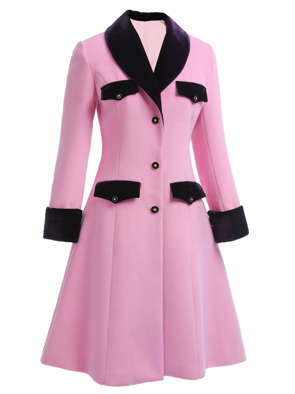 Eulalia - Cappotto rosa in velluto con bottoni patchwork
