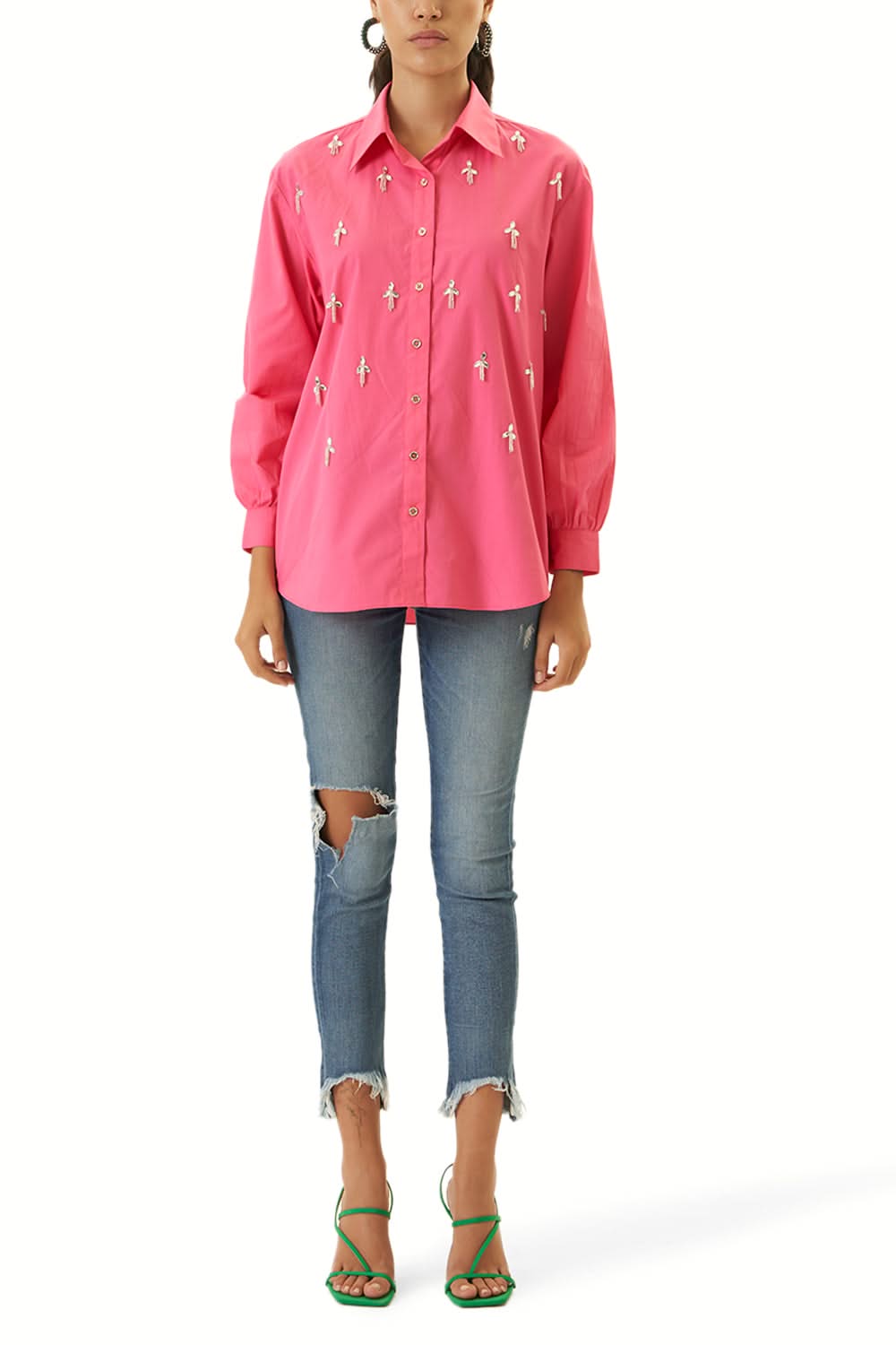 Rosina - Camicia Donna Rosa Brillante Sparkle Moderna