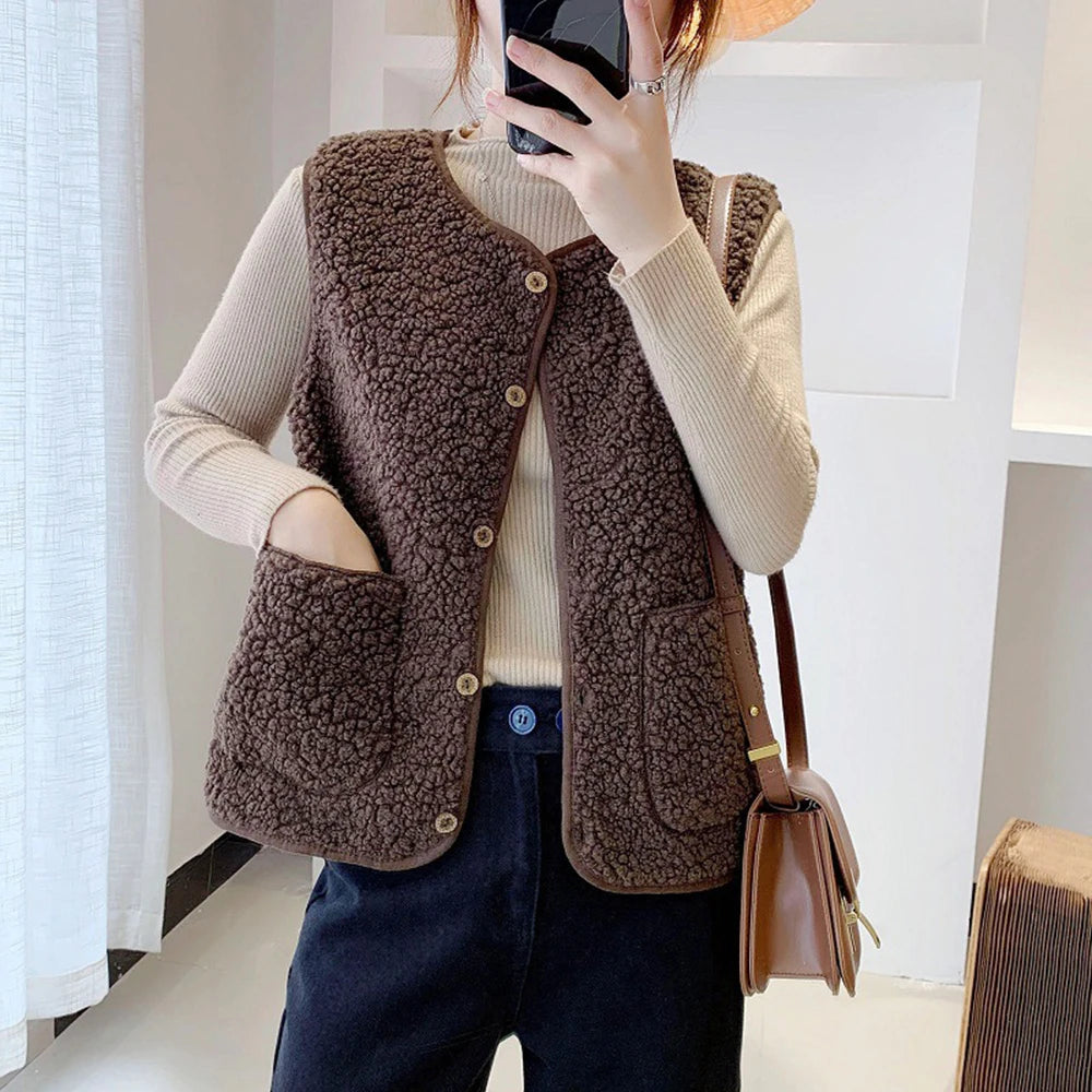 Arianna - Gilet in pile agnello caldo invernale donna