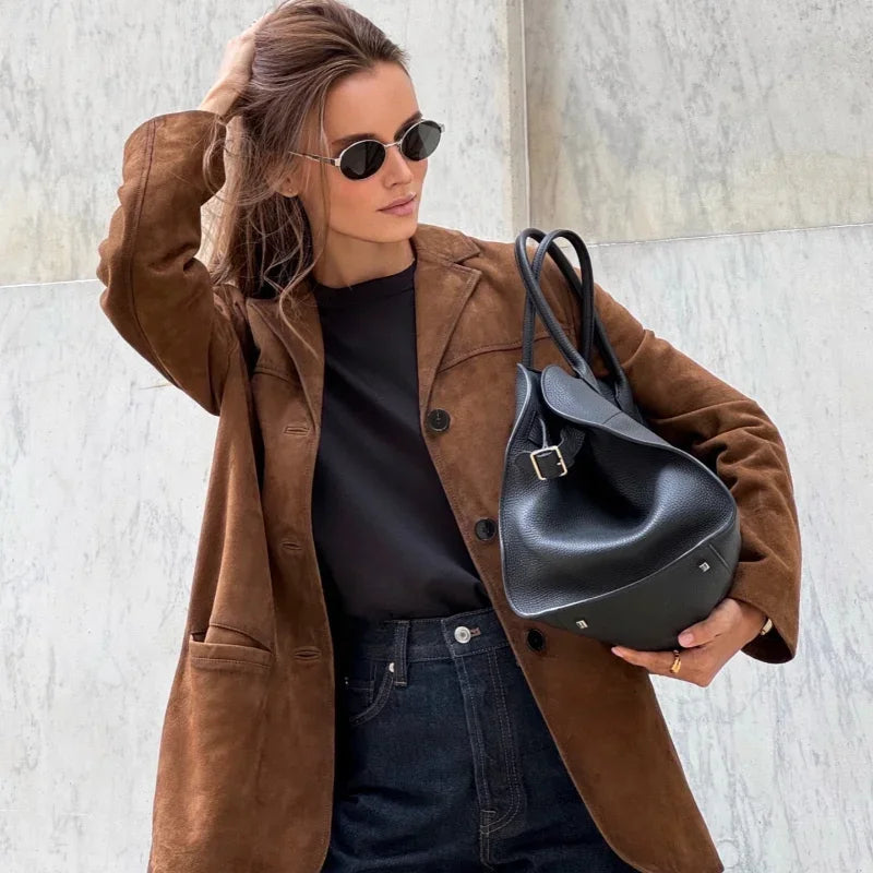 Flavia - Giacca Donna in Stile Scamosciato dal Taglio Ampio