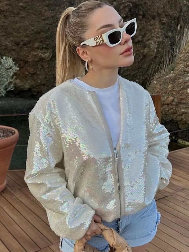 Fabiana - Bomber Donna con Paillettes Elegante e alla Moda
