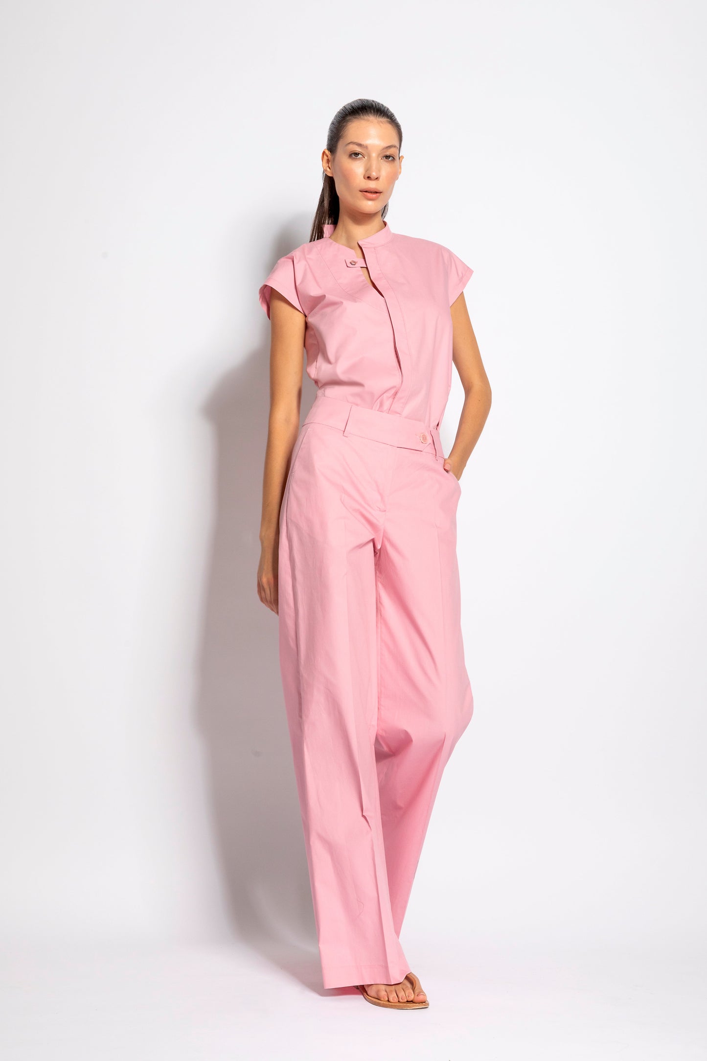 Sandra - Pantaloni dritti in cotone da donna Rosa