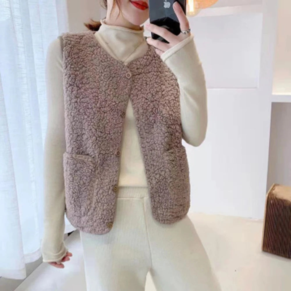 Arianna - Gilet in pile agnello caldo invernale donna