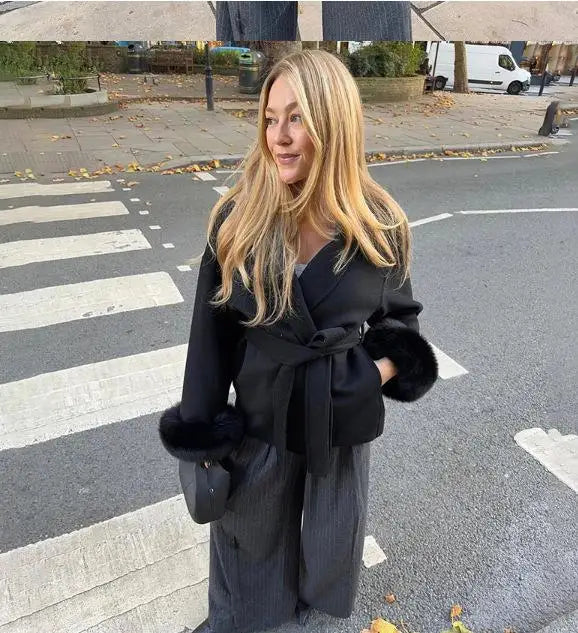 Antonia - Cappotto da donna in tweed con cintura e finto