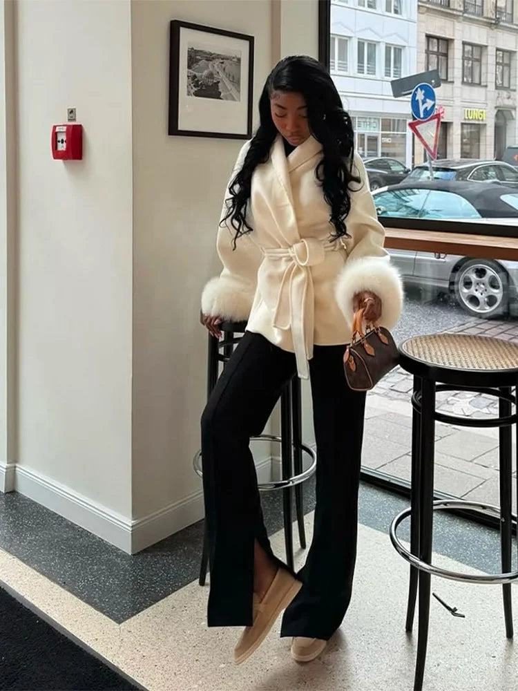 Antonia - Cappotto da donna in tweed con cintura e finto
