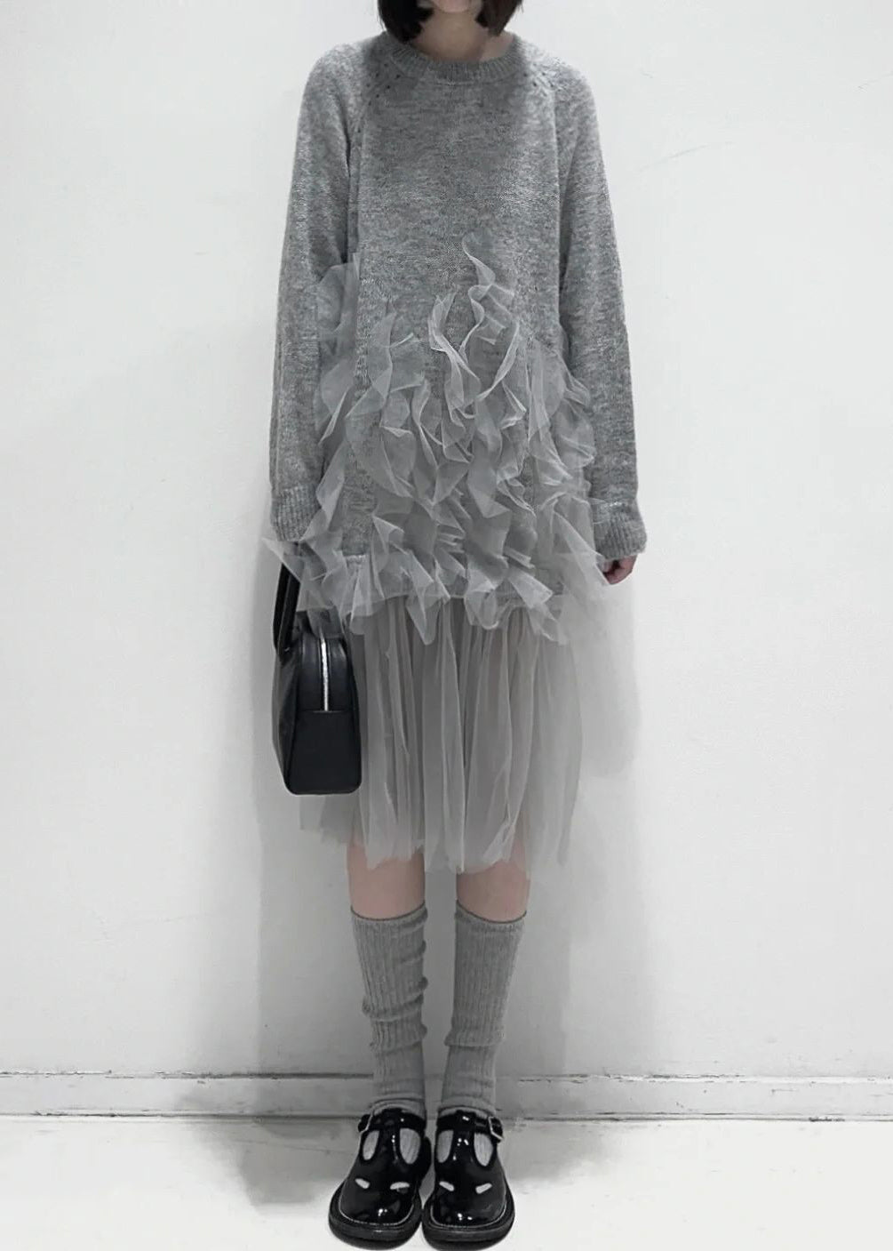 Seconda - Vestito grigio in tulle con volant donna Grigio