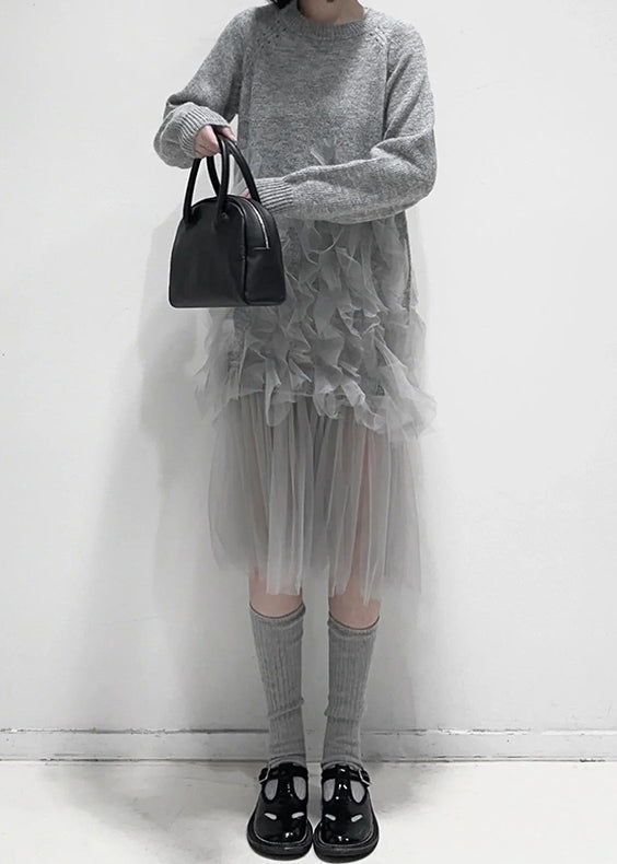 Seconda - Vestito grigio in tulle con volant donna Grigio
