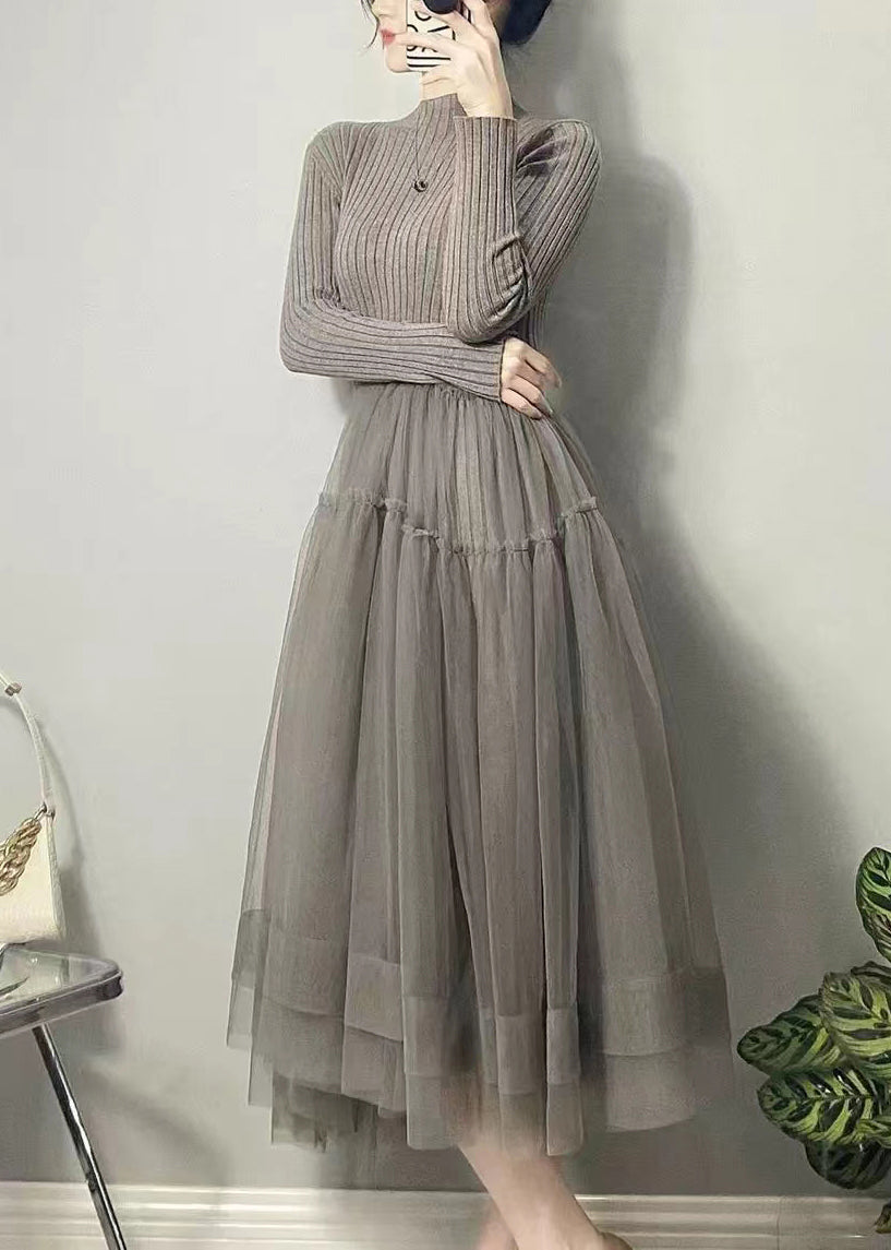 Selvaggia - Vestito lungo grigio asimmetrico in tulle donna Grigio