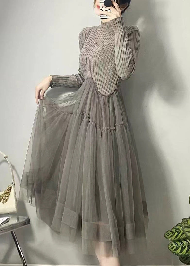 Selvaggia - Vestito lungo grigio asimmetrico in tulle donna Grigio