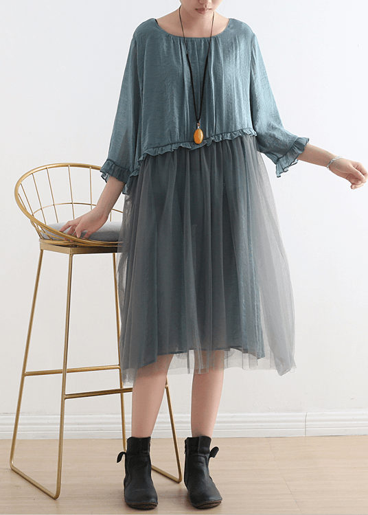 Serena - Vestito lungo estivo in chiffon azzurro donna Azzurro