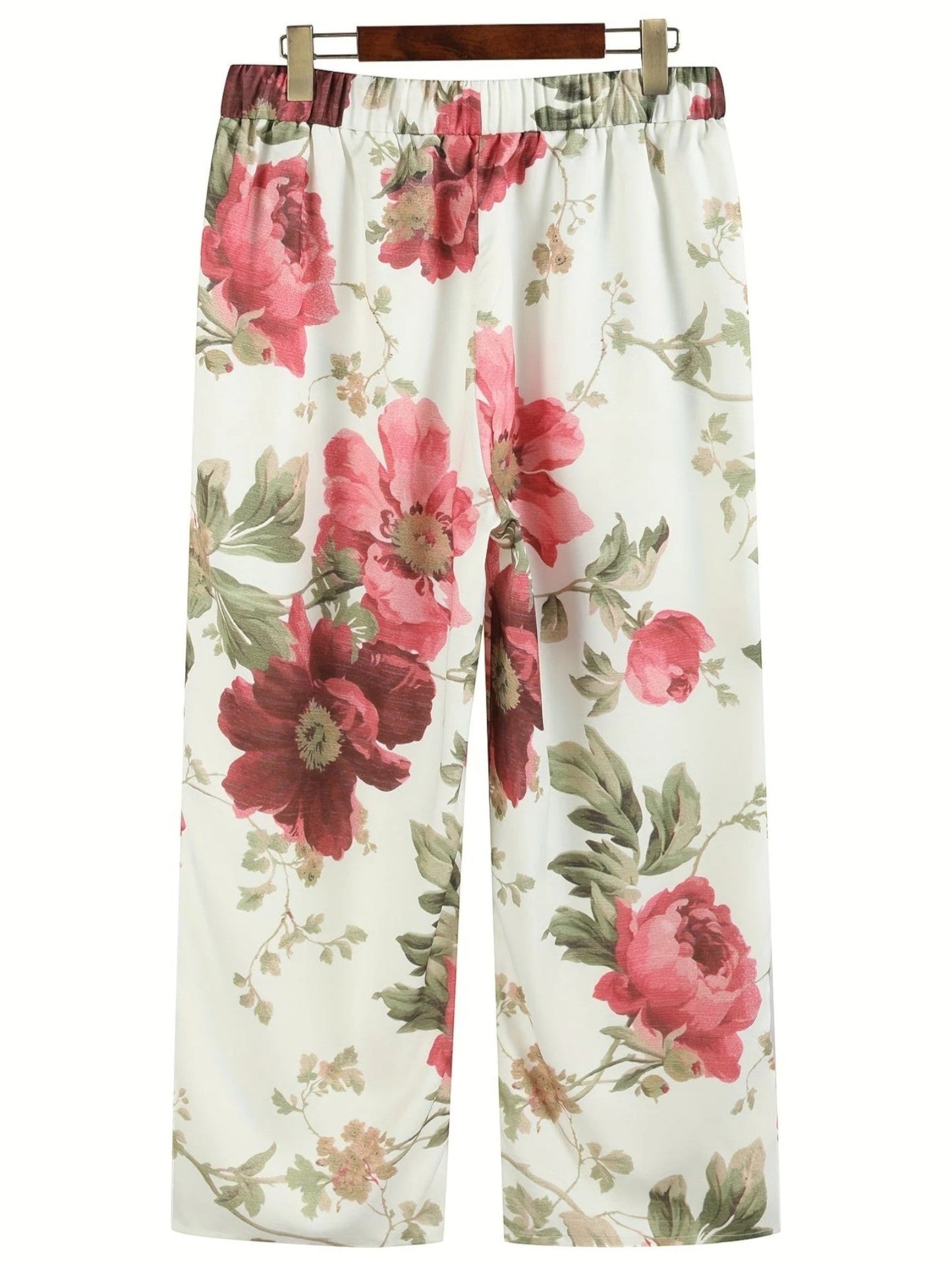 Sidonia - Pantaloni estivi floreali da donna Rosso Rosa