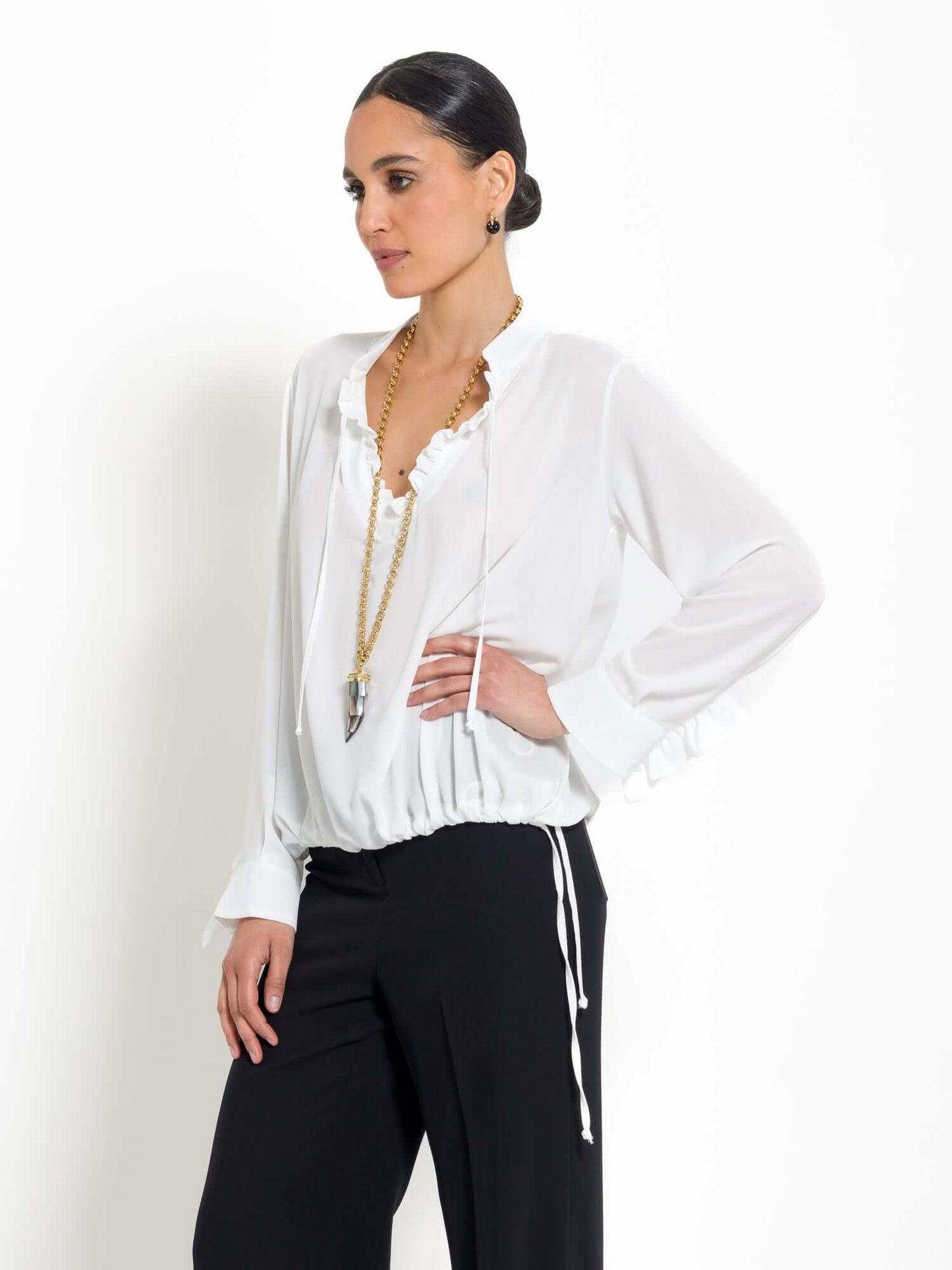 Silvestra - Blusa elegante con rouches da donna Bianco