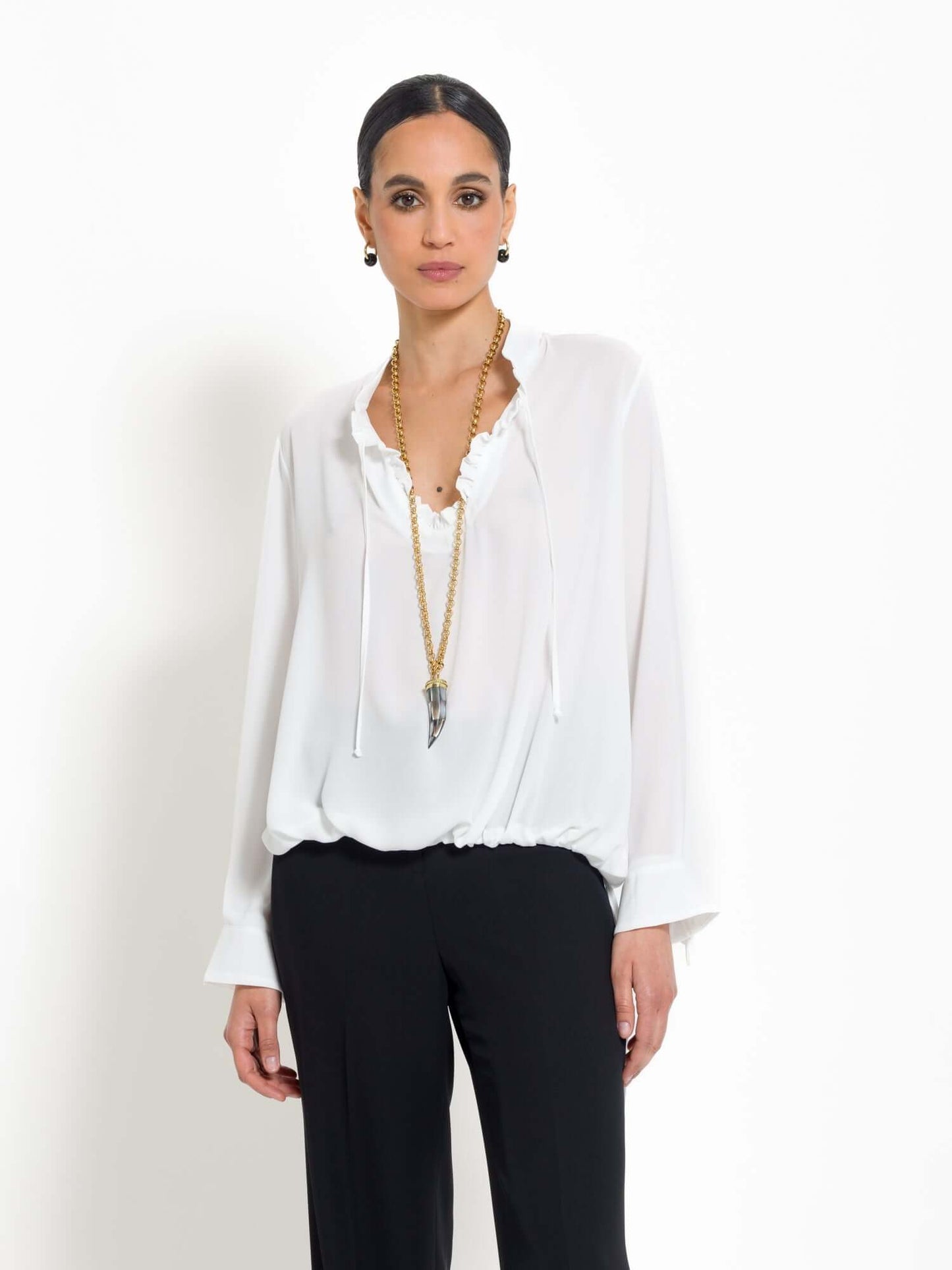 Silvestra - Blusa elegante con rouches da donna Bianco