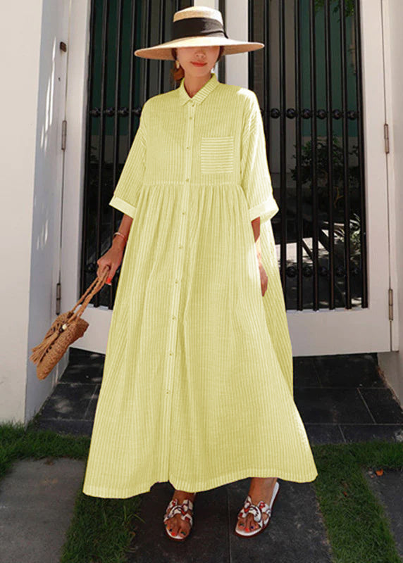 Smeralda - Vestito lungo boho rosa a righe donna Giallo