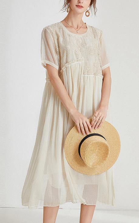 Solidea - Vestito boho estivo lungo in chiffon donna Beige