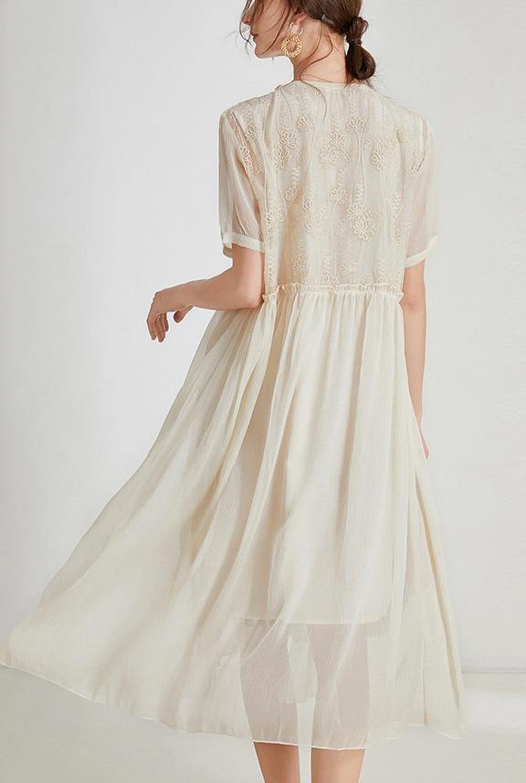 Solidea - Vestito boho estivo lungo in chiffon donna Beige