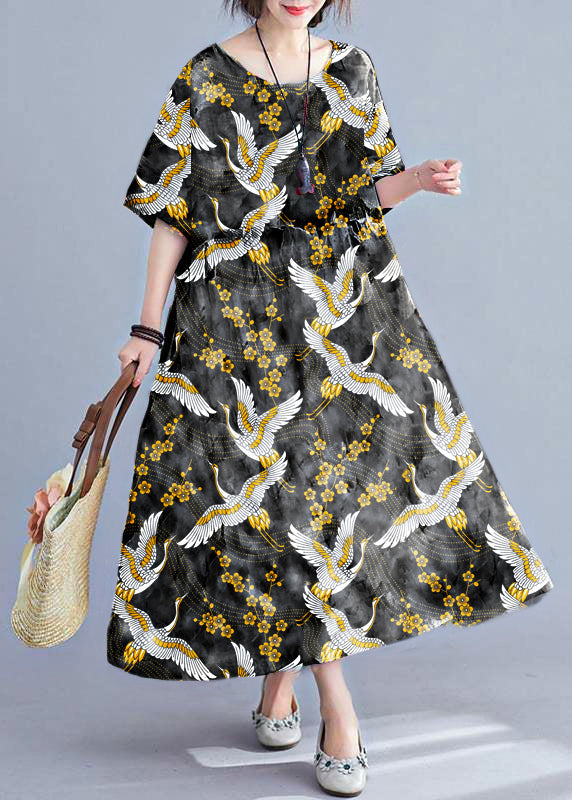 Stella - Vestito lungo estivo boho floreale donna Gru nera