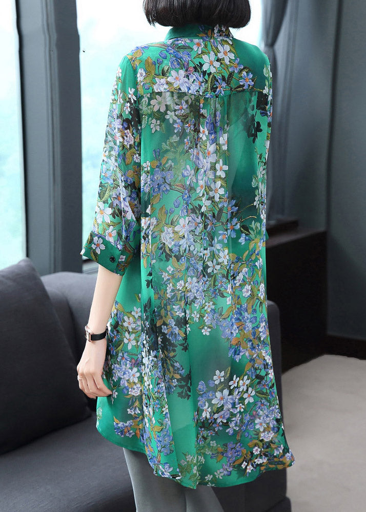 Masinia – Top in Chiffon con Colletto Peter Pan Bottoni e Stampa Estivo