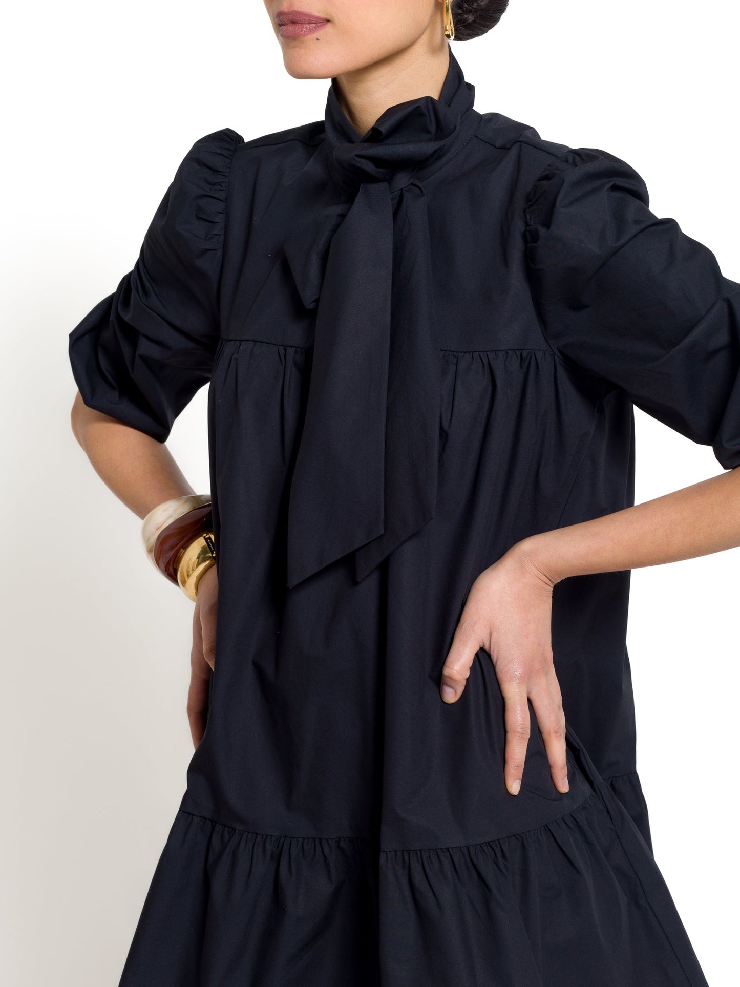 Sveva - Abito corto elegante con fiocco donna NERO