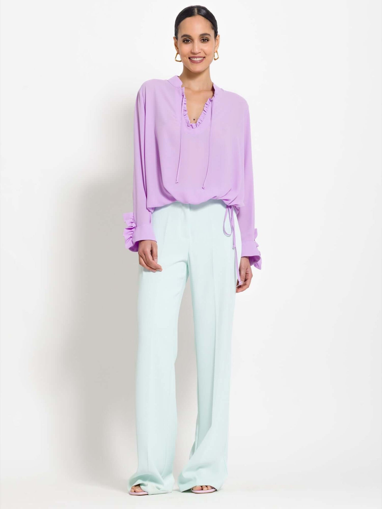 Tamara - Blusa elegante con rouches da donna Lila
