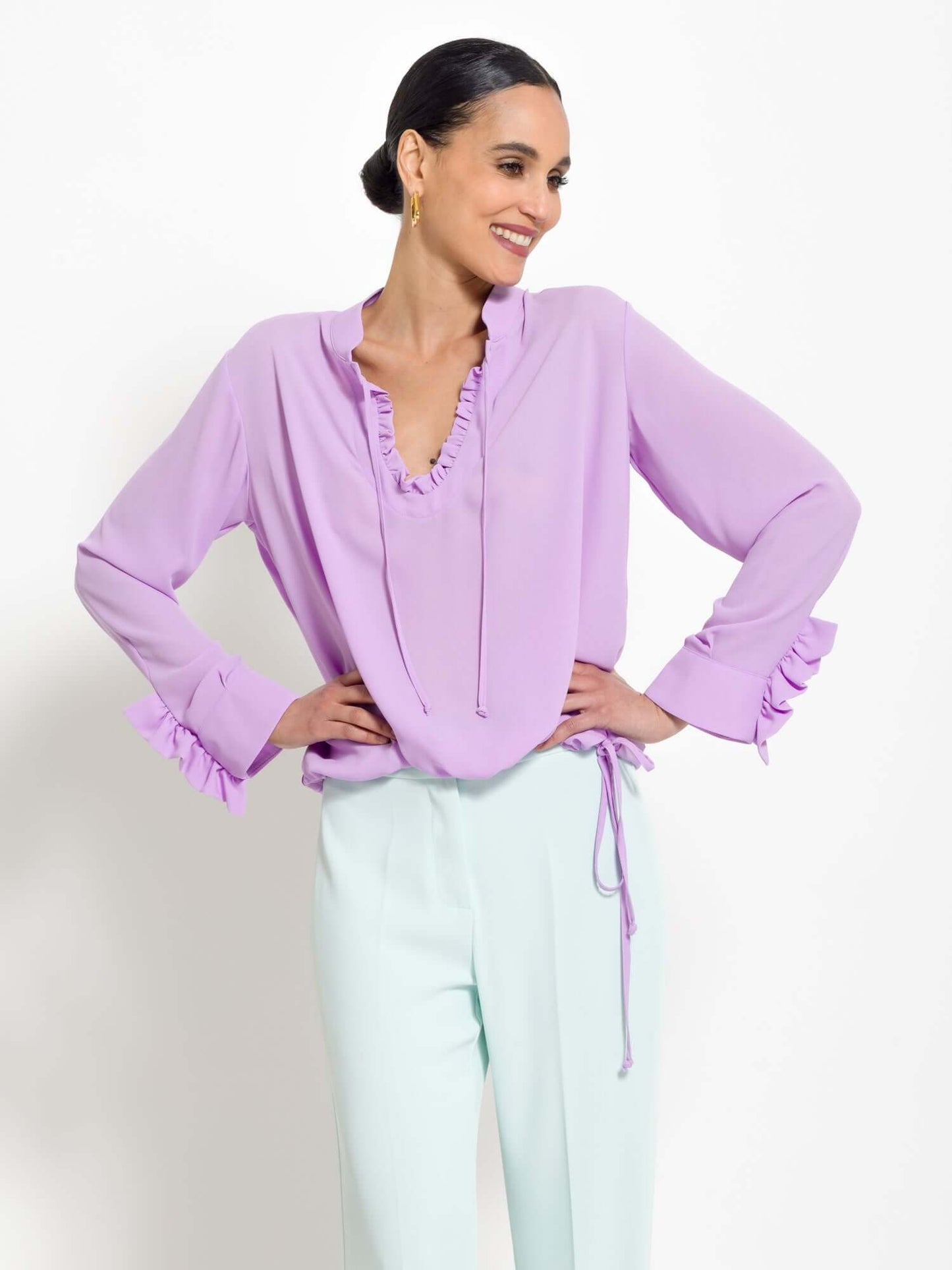 Tamara - Blusa elegante con rouches da donna Lila