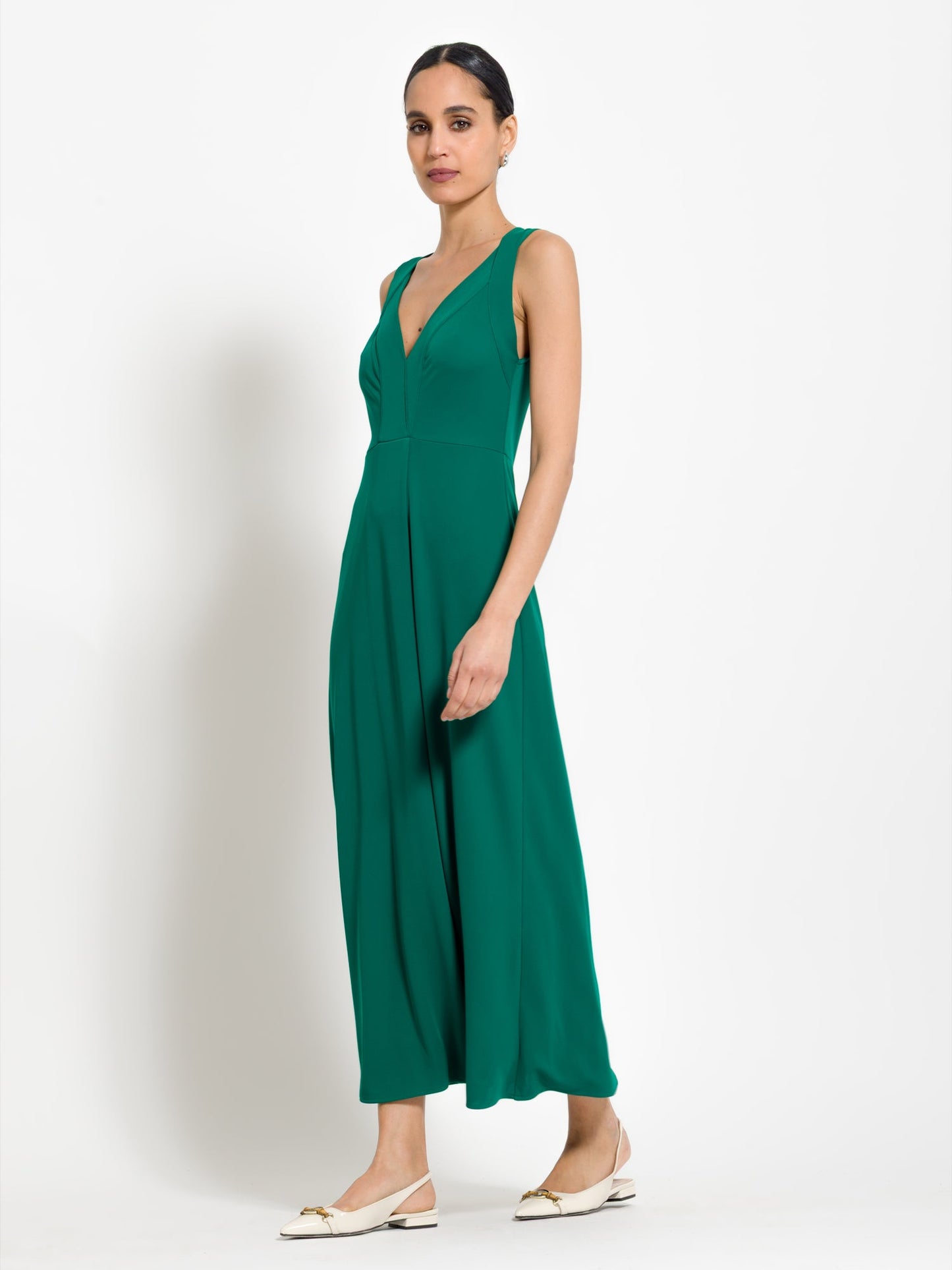 Tarsilia - Abito lungo elegante con scollo da donna Verde