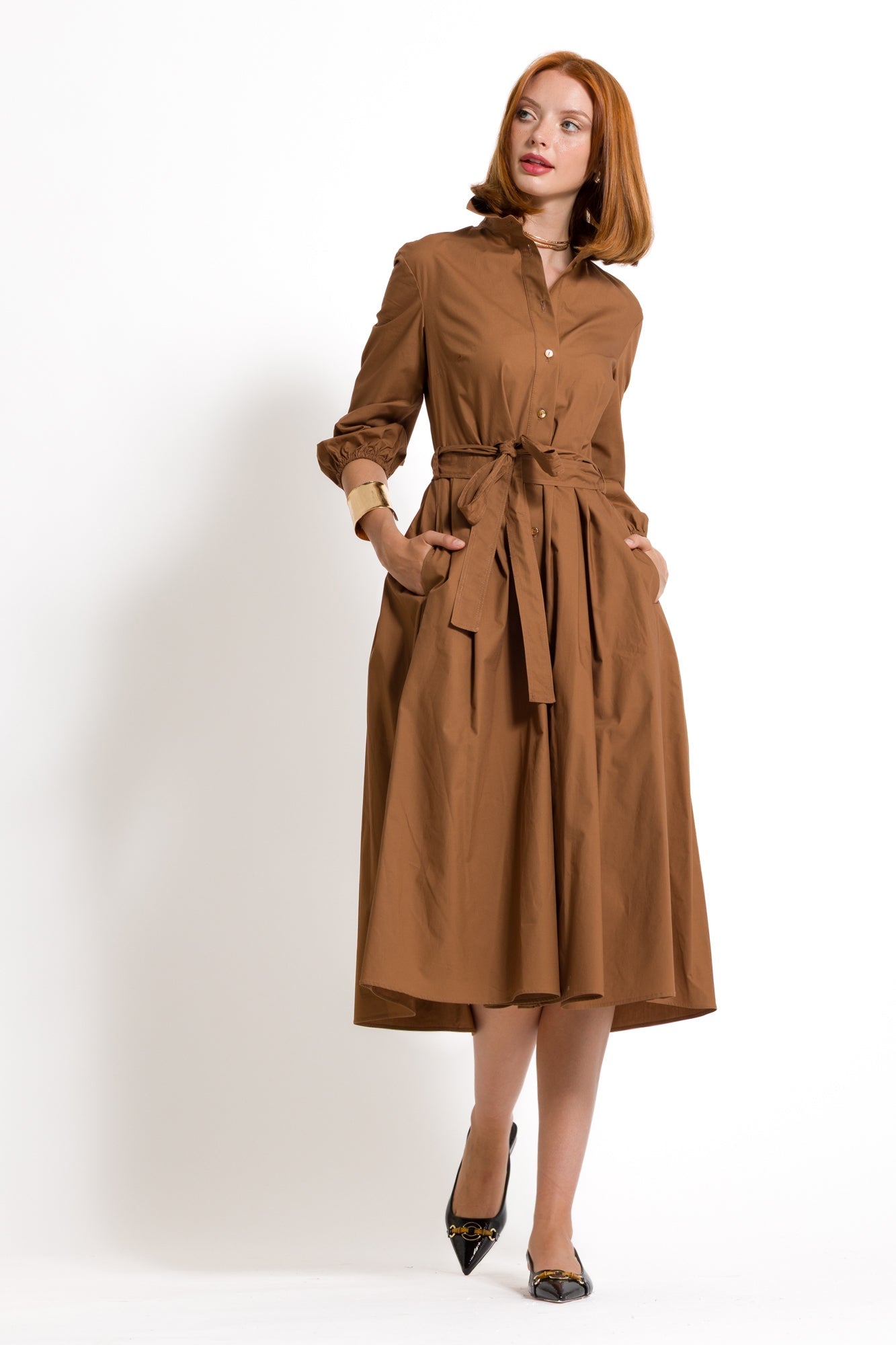 Teresa - Abito chemisier elegante da donna Marrone