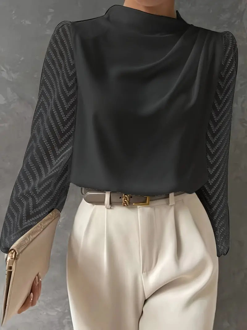 Toma - Abito chemisier elegante con maniche trasparenti donna Nero