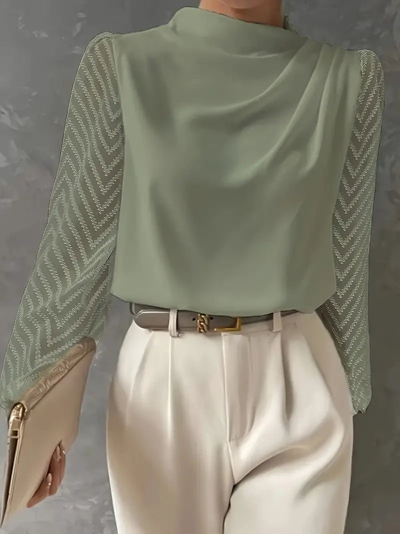 Toma - Abito chemisier elegante con maniche trasparenti donna Verde