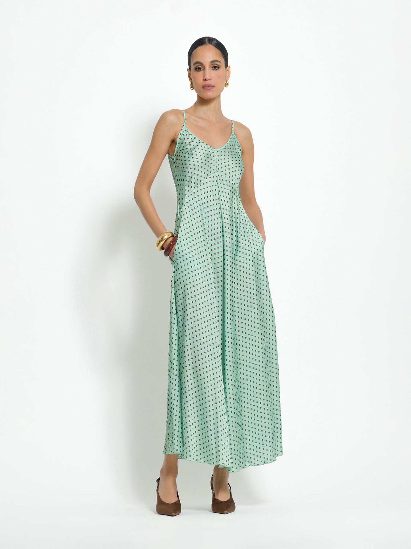 Tranquilla - Abito lungo a pois elegante da donna Verde